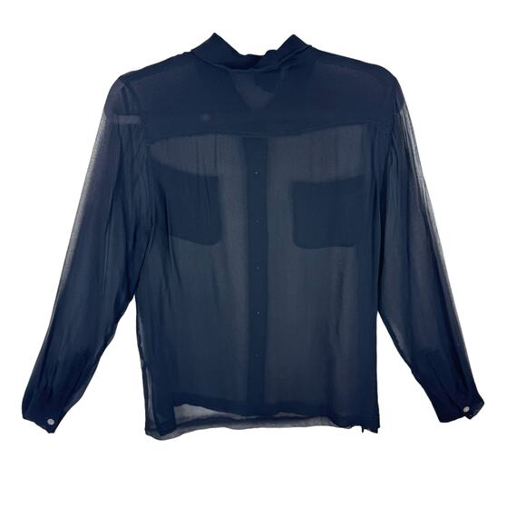 Boston Proper Vintage 100% Silk Black Collared Sheer Button Up Blouse Size 12 - Picture 2 of 7